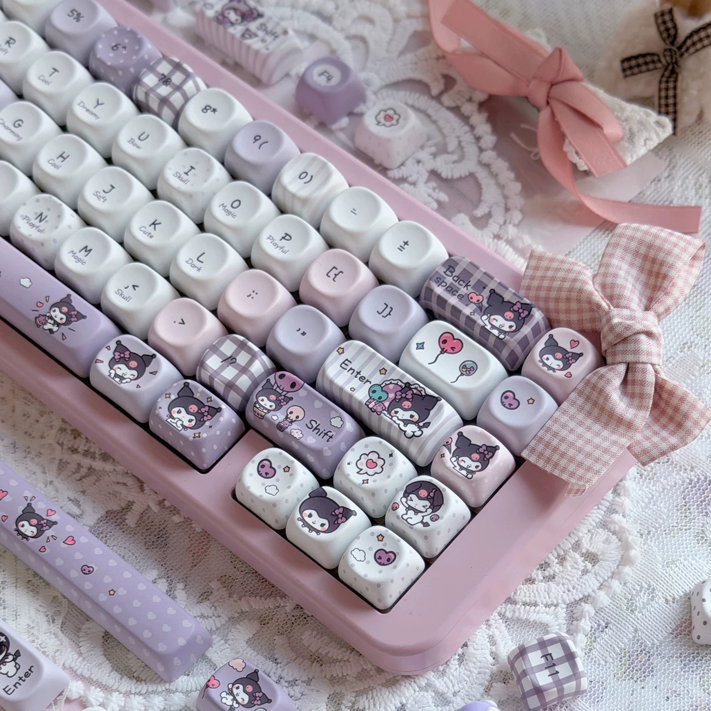 Cute Sanrio Kuromi Themed Keycaps 131 Keys Purple MOA Profile Sublimation Printing Girly MX Switches Gaming Keyboard Keycap Set