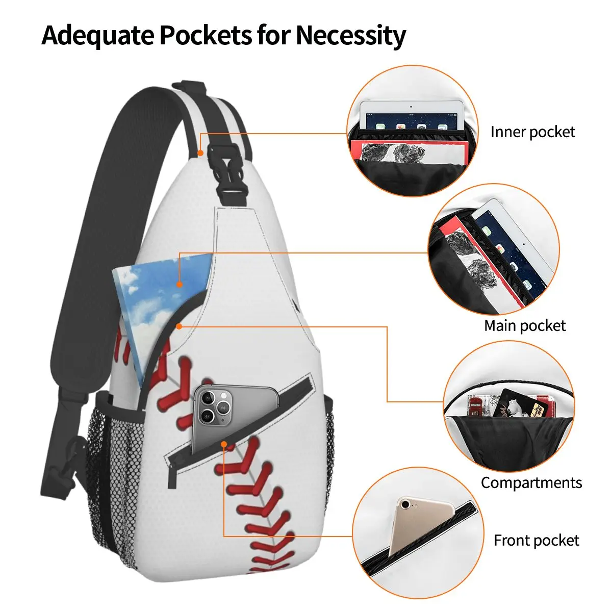 Maska baseballowa śliczny torba typu Crossbody Sling Bag fajny torba na klatkę piersiowa sport plecak na ramię Daypack na wędrówki torba kempingowa