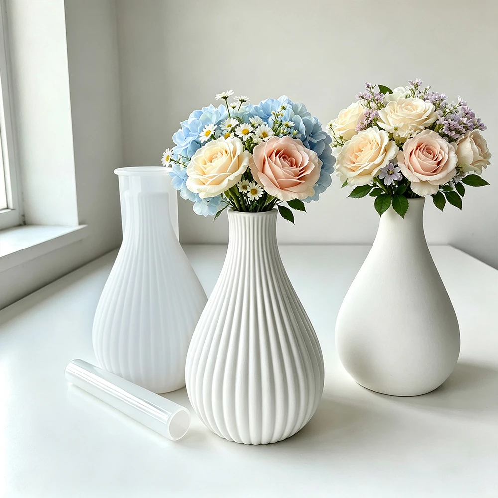 DIY Gestreifte Glatte Kristallharz-Blumenvase Silikonform Gips- oder Zement-Blumentopf-Ornamente Wohnzimmerdekoration Gips oder C