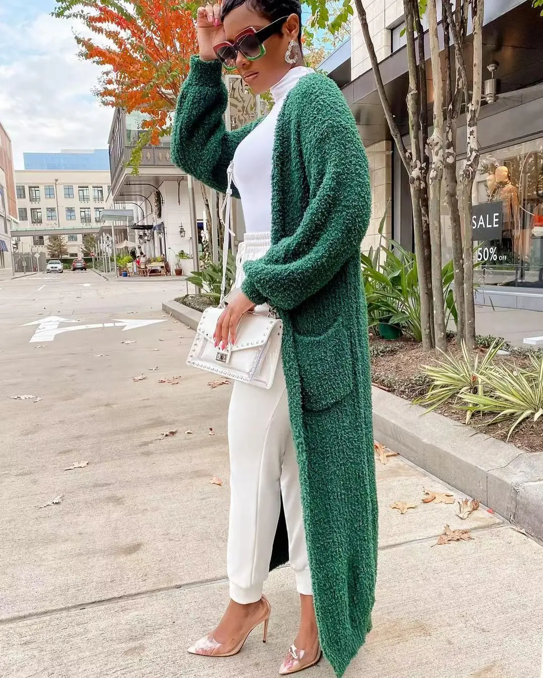 Long Cardigan Women Green Velvet Jacket Autumn Winter Loose Long Sleeve Y2k INS Sweater 2022 Warm Jumper Maxi Causal Cardigans