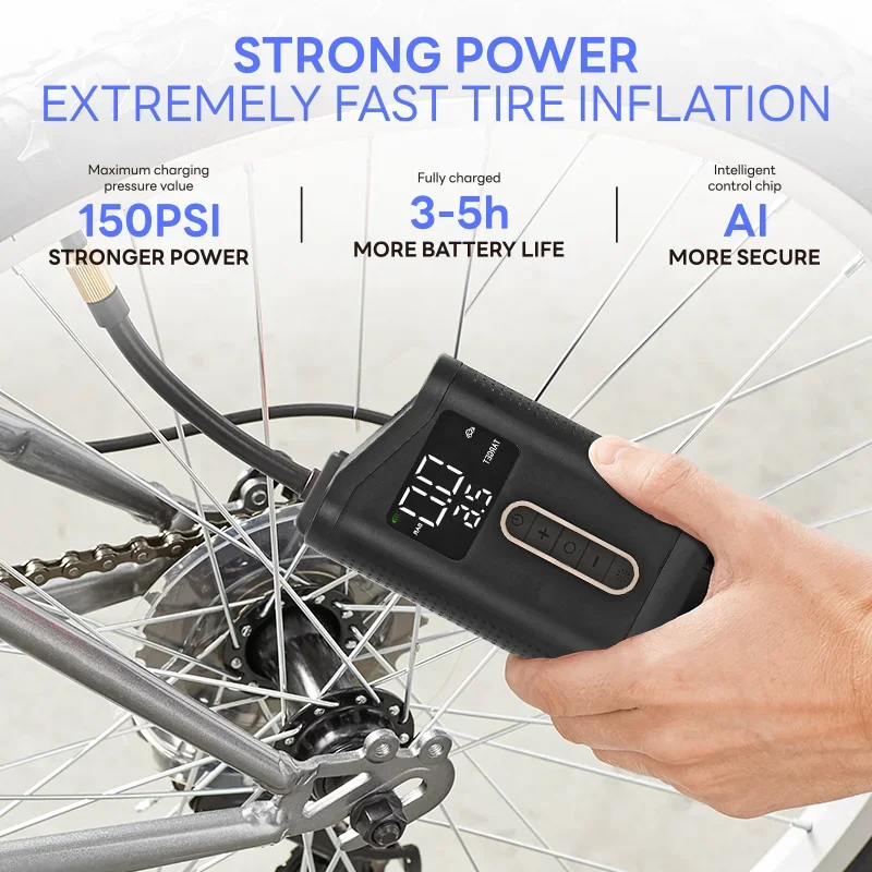 Wireless Portable Car Tire Inflator Fast Inflation 2500mAh Lithium Battery 11.1V DC 110W Max 150PSI ABS Air Pump