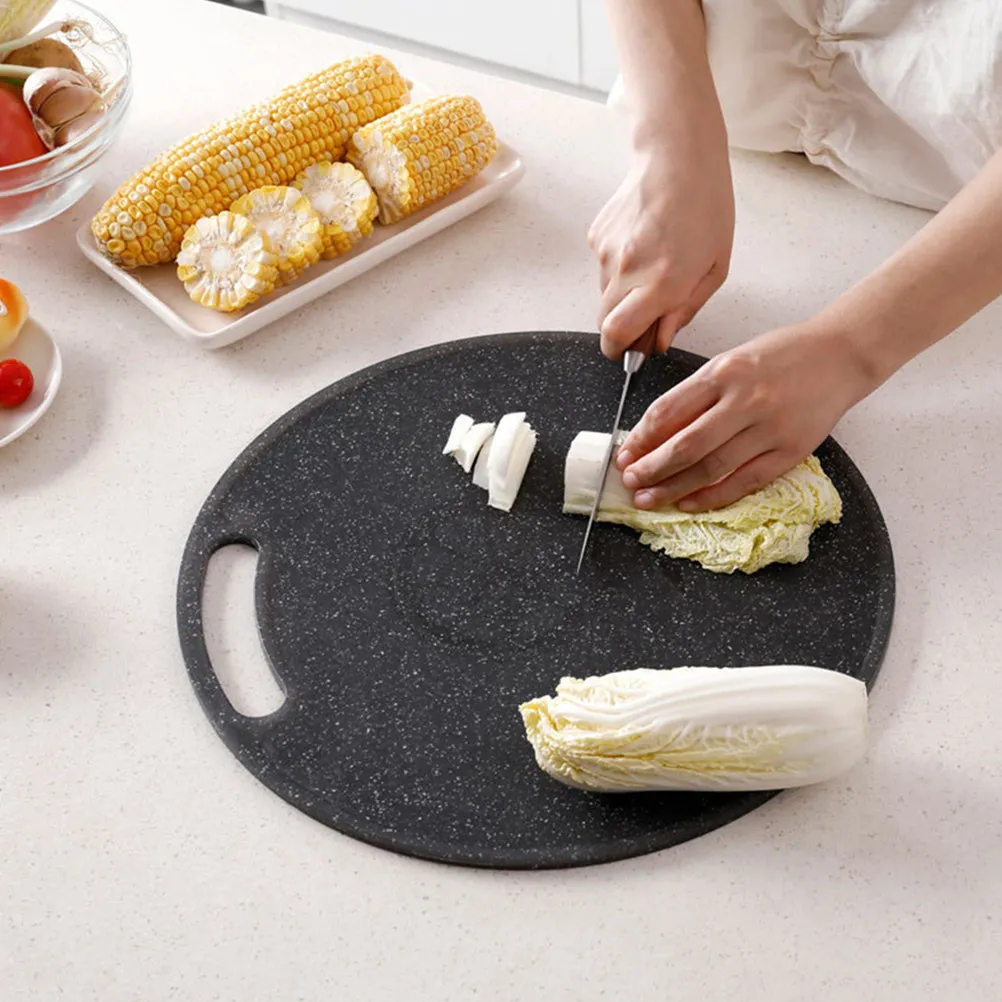 Picture 4: 2Pcs Imitation Marble Plastic Cutting Board Round Chopping Board for Vegetables Fruits Meat Bread Pizza Sushi Slip Resistant