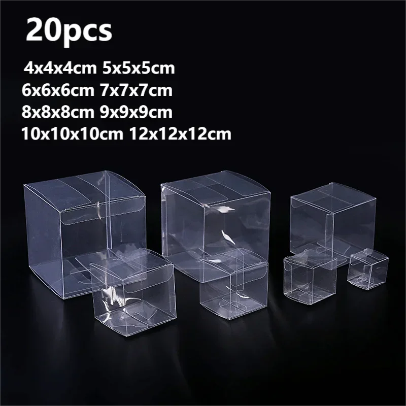 20pcs PVC Transparent Gift Box Square Plastic Case Candy Birthday Wedding Xmas Favor Boxes Candy Chocolate Jewelry Packaging Box