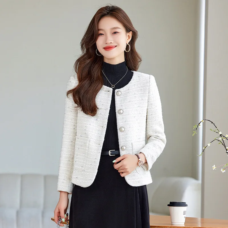 

Spring Autumn Women Blazers 2024New Fashion O-neck Long Sleeved Short Jacket Lady Office Suit Coat Female Small Fragrance Jacket