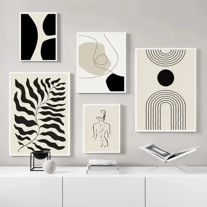Bohemian Mural Bohemian Geometric Line Poster Black Rice Wall Art Minimalist Print Canvas Painting Poster for Modern Home Decor
