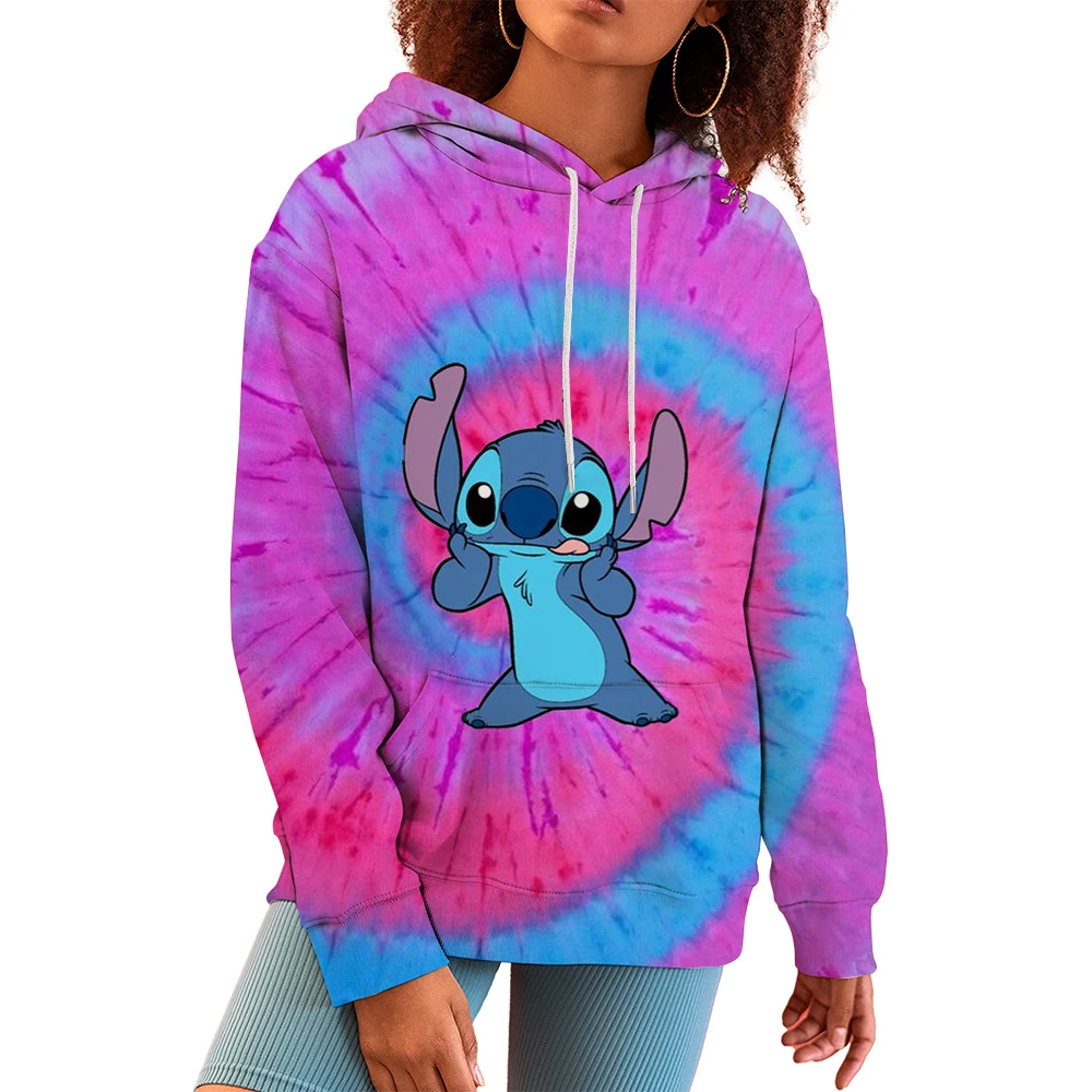 New Funny Stitch Hoodies Women Harajuku Pullovers Cute Kawaii Casual Tops Angel Print Hooded Women's Sweatshirts Long Sleeves