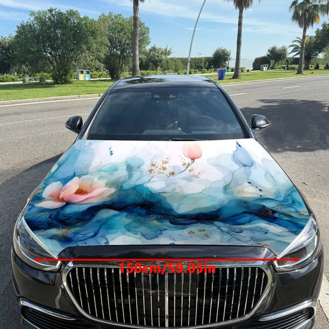 Ink lotus Car hood packaging sticker, PVC material, self-adhesive waterproof, anti-slip paint, car exterior decoration accessori