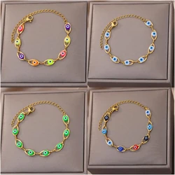 Boho Colorful Evil Eye Bead Bracelet for Women Trendy Blue Evil Eye Bead Bracelet Stainless Steel Summer Beach Jewelry 2024