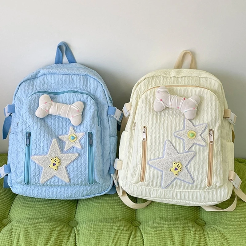 Double Strap Shoulder Bags for Girl Student Teen Large Capacity Pack Backpack with Bone Star Decoration Student Rucksack