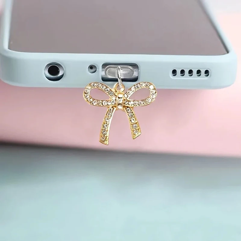 Cute Bow Diamond Phone Dust plug Accessories Decoration Hanging Pendant for iPhone for Samsung Type-C Charging Port