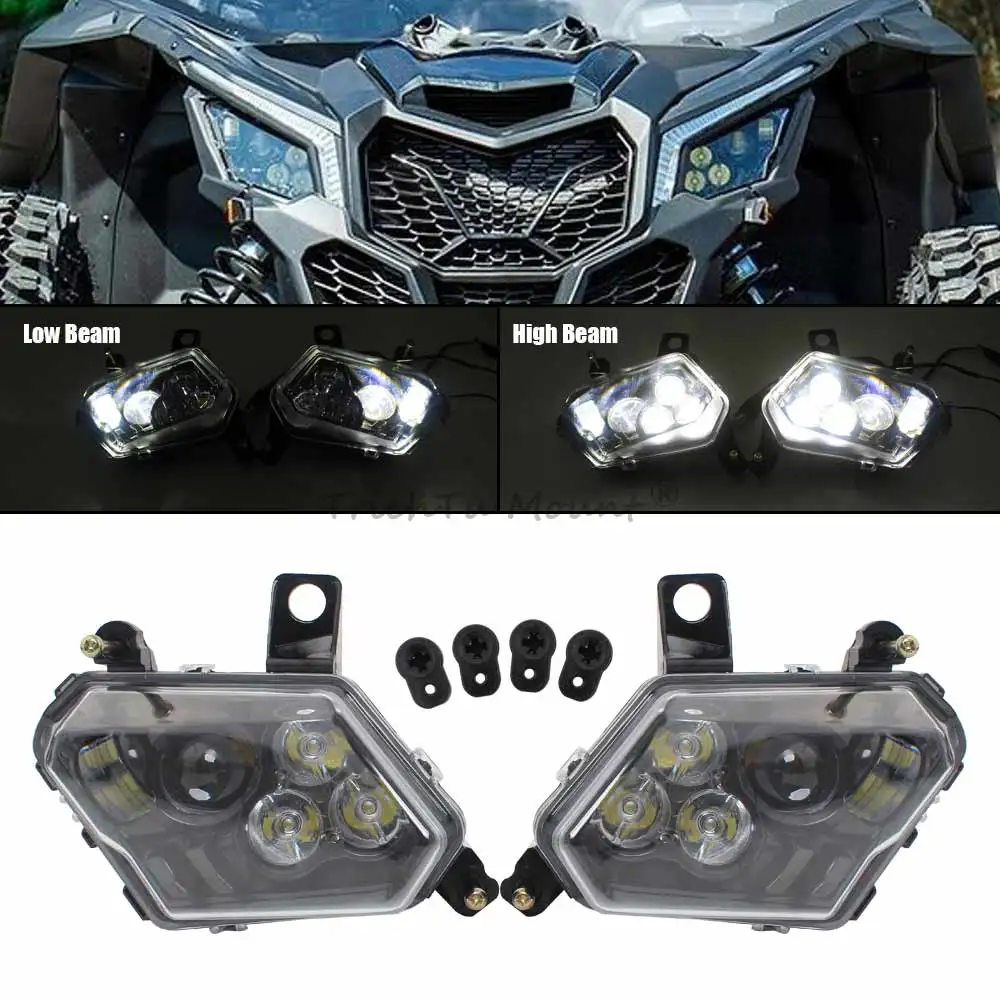 For Can Am Maverick X3 XDS XRS Max Turbo R 2/4 Seat 2017-2023 UTV Accessories LED Head Light Assembly High/Low Beam Head Lamp
