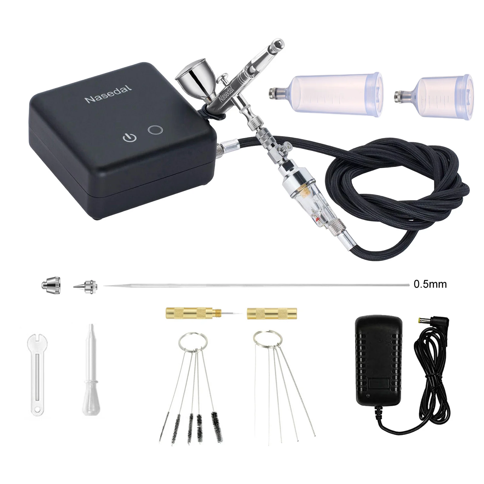 

Nasedal Double Action Airbrush Kit 36PSI Auto-Stop 0.3/0.5mm Updated Drop in Nozzle for Model Painting Car Nail Art Crafts Spray