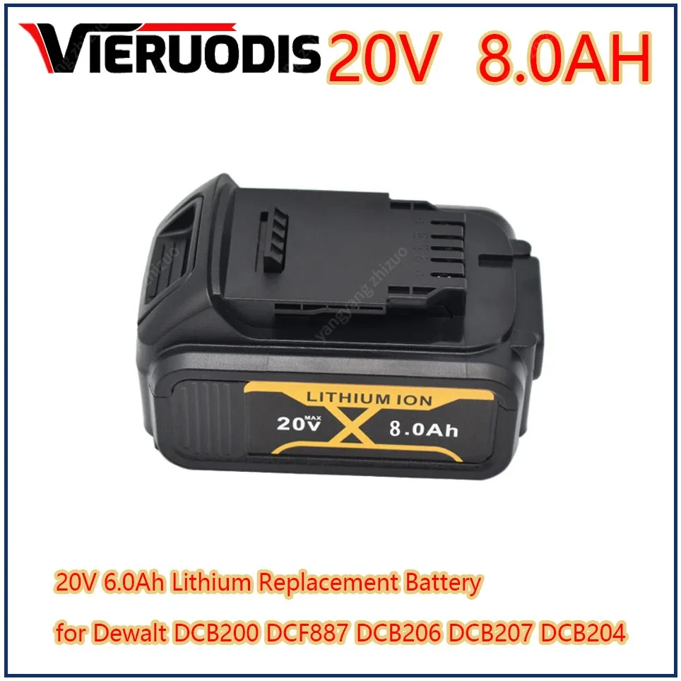 

for DeWalt 20V 8.0Ah rechargeable power tool battery,suitablefor DCB205 DCB204-2DCB200+charge rwith LED lithium-ion replacement