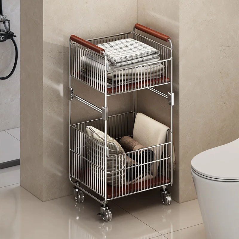 

Vintage Mobile Layered Laundry Hamper Cart - Rolling Storage Basket Organizer for Bathroom & Home Use