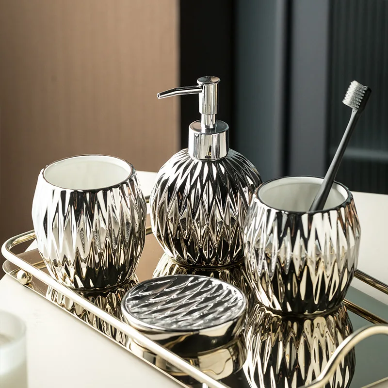 Luxury Bathroom Accessories Set Soap Dispenser Lotion Bottle Soap Dish Washroom Toothbrush Holder Cup Suit Bathroom Set