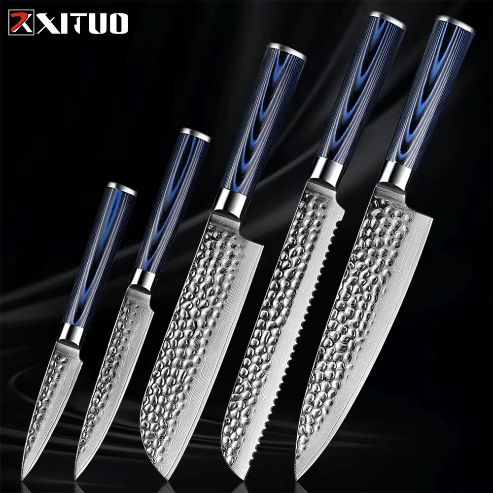 

XITUO Premium Hammering Chef Knife ultra-sharp Non-Stick Knife Japanese Damascus Steel Kitche knives for Fish, Meat, Vegetables