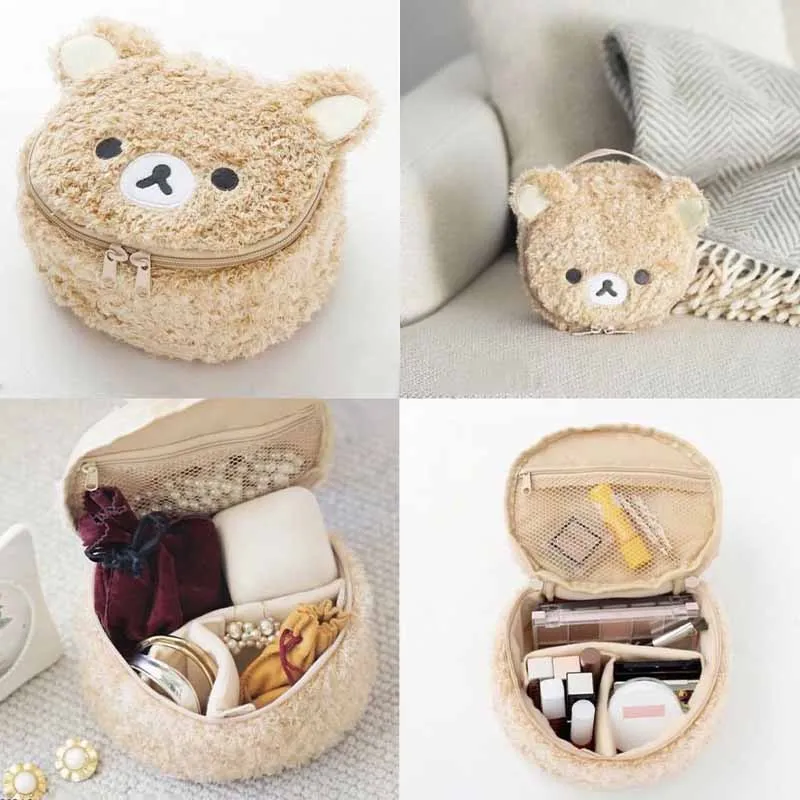 Nuovo Miniso Kawaii Borsa Cosmetica Rilakkuma Anime Cartoon San-X Kuma Ragazza Carina Peluche Decorazione Cestino di Stoccaggio Regali Di Natale