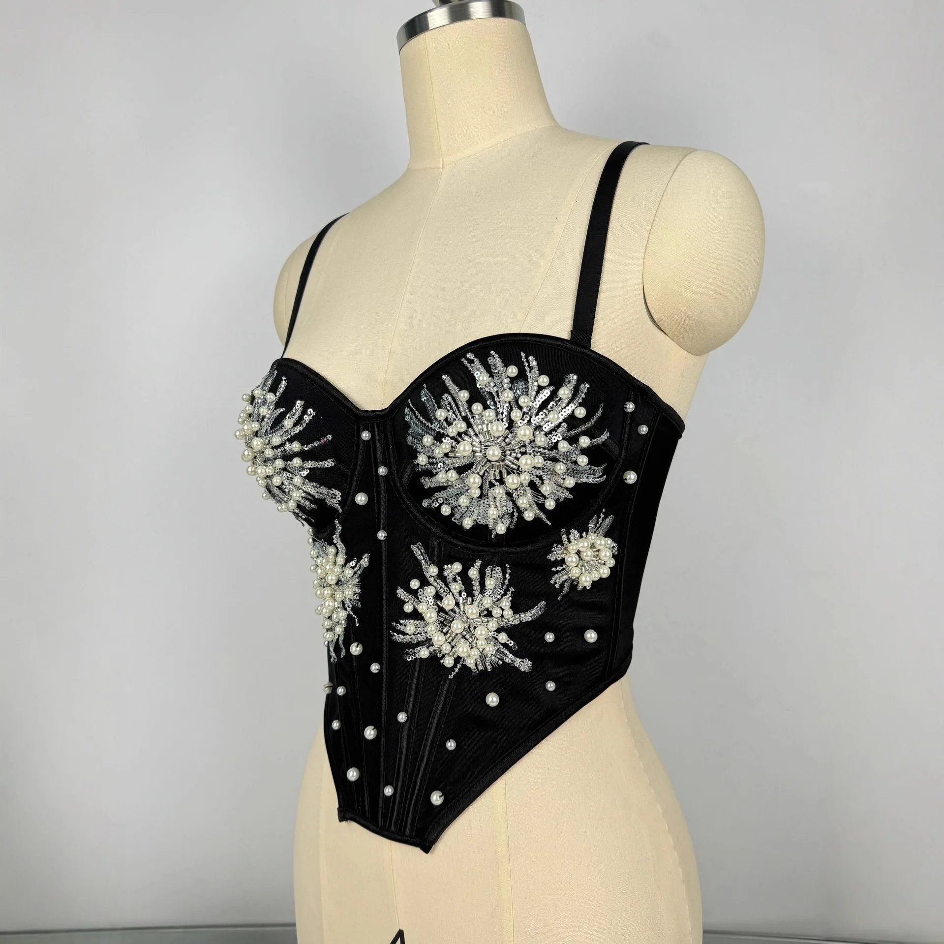 عيد الميلاد السنة الجديدة لؤلؤة الترتر مشد بوستير ، مثير اليدوية مطرز هيكل السمكة أعلى للنساء ، حزب مساء ارتياد ملابس خارجية #4