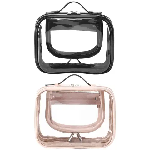 Travel Cosmetic Bag Large Capacity Waterproof Double Layer Makeup with Zippered Clear Toiletry Case for Women