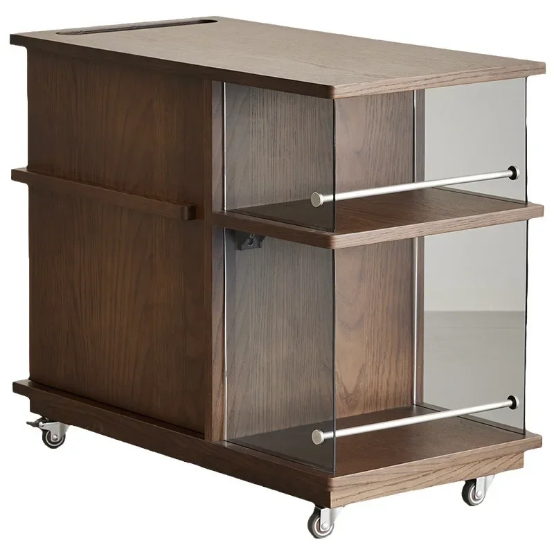 Movable coffee table side table living room sofa side cabinet storage trolley Internet celebrity solid wood tea cabinet