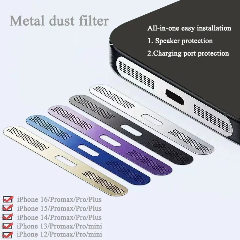 Metalowa siatka przeciwpyłowa do iPhone'a 12 13 14 15 16 Pro Max Głośnik Siatka przeciwpyłowa Port ładowania Ochrona przed zarysowaniami Akcesoria pyłoszczelne