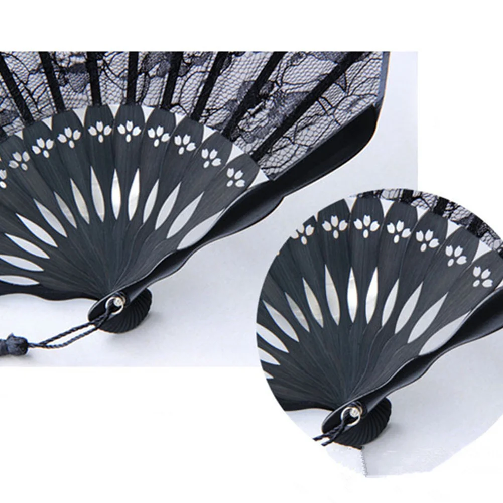 

2Pcs Handmade Lace Shell Fans Retro Japanese Style Folding Fans Party Favors Black Elegant Gifts for Women Girls