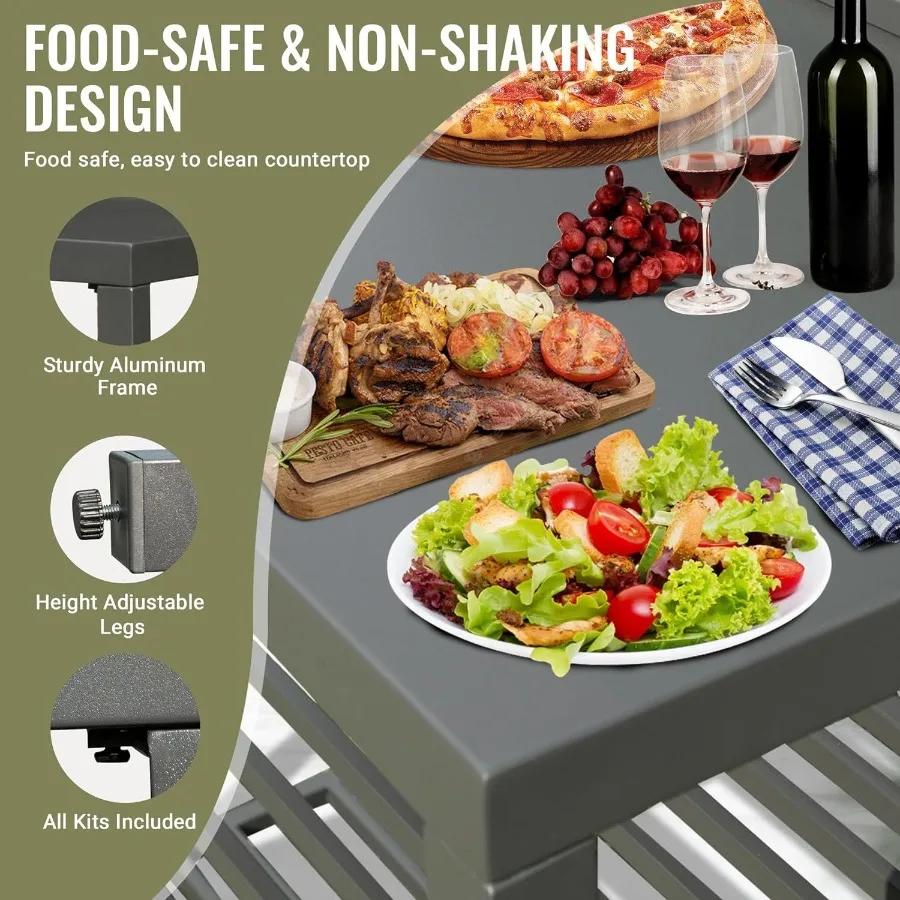 جزيرة المطبخ الخارجية مع جزيرة تخزين المطبخ المصنوعة من الألومنيوم وطاولة إعداد خارجية مع رف تخزين مزدوج قائم بذاته #4