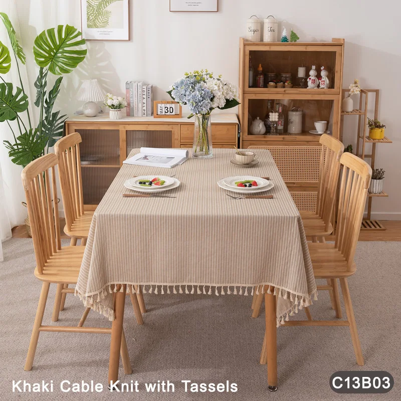

Wabi-Sabi Style Rectangular Tablecloth, Cotton Jacquard with Geometric Stripes, Table Cover for Living and Dining Room