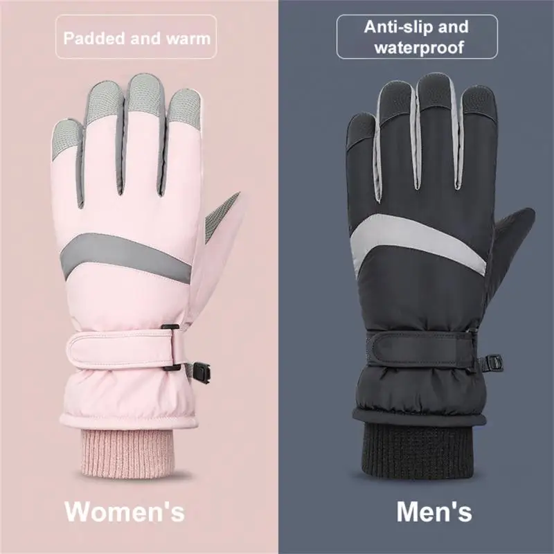 High-density Ski Gloves Waterproof Plush Mittens Outdoor Mittens Finger Touch Screen Riding Gloves Pu Cold Proof Gloves