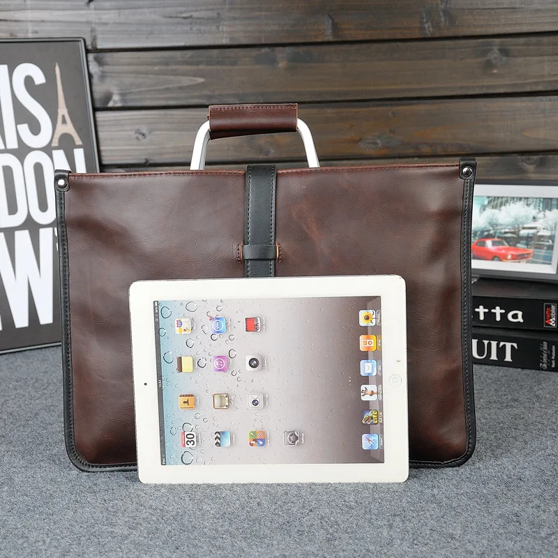 PU leather men's briefcase, hand-held business shoulder bag, large capacity 12-inch computer storage commuter tote bag