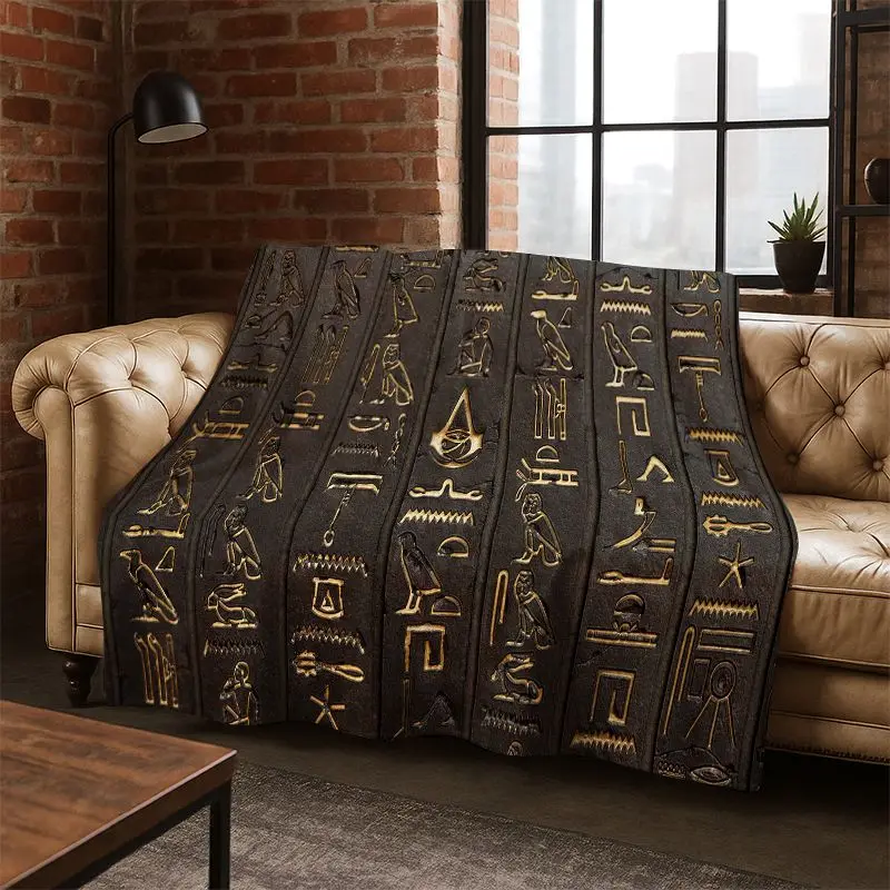 Egyptian Mythological mural pictograph Flannel Blanket Soft Warm Blanket Throw Blanket for Bedroom Living Room Bed Travel Picnic
