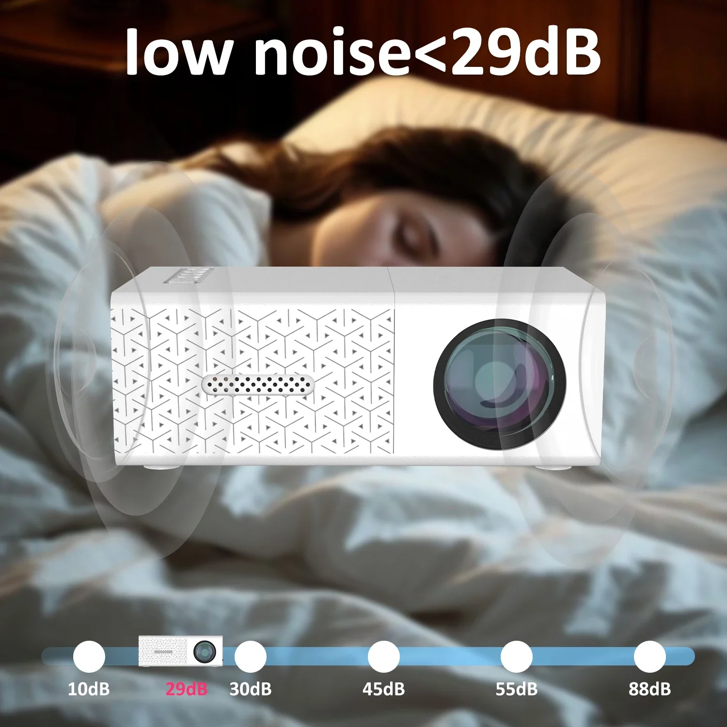 Projector Portable Small Design, HDMI USB Interfaces, Built-in Speaker, EU/US Plug Choices for Travel Use