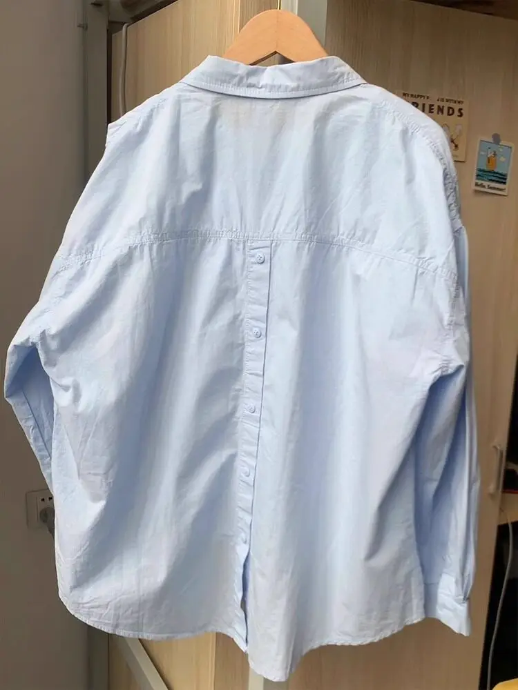 

Blue Long Sleeve Shirt Jacket Women Spring Summer Thin French Open Front Blouse Early Autumn Top