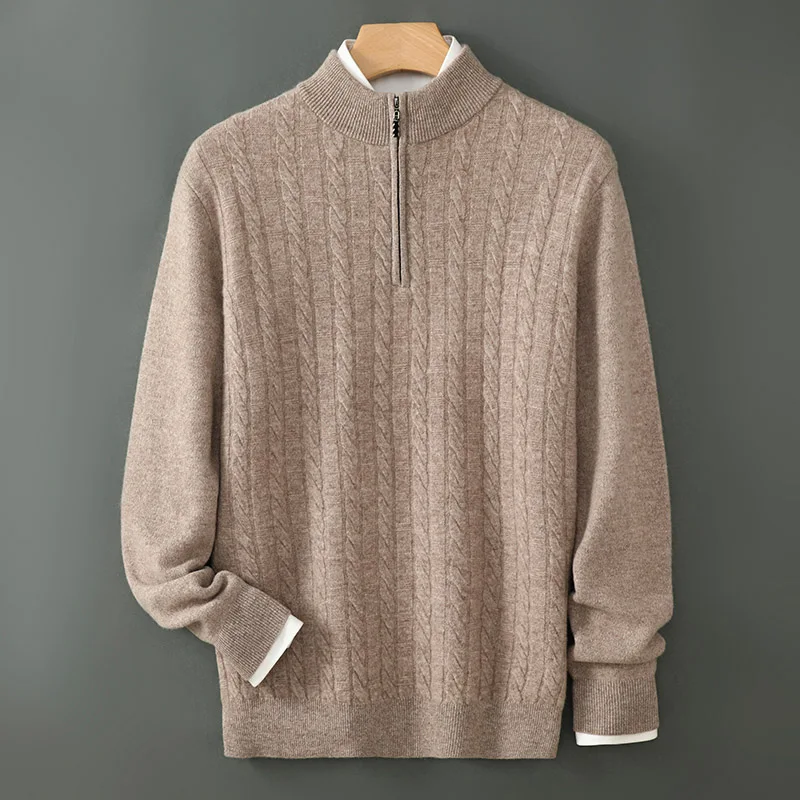 New Thickened Semi High Neck 100% Wool Sweater For men's Casual Loose Oversized Sweater Versatile Pullover Knitted Base Sweaters