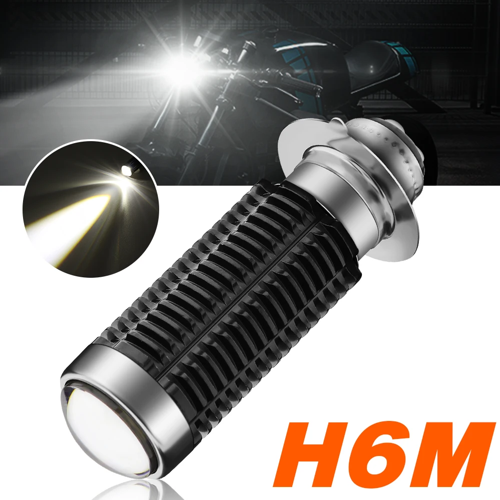 P15D H6M LED Motorcycle Headlight Bulb With Lens 5600LM Hi/Lo Beam Spotlight for Yamaha ATVS YFM350 400 450 660 700 Raptor.（1-Pa