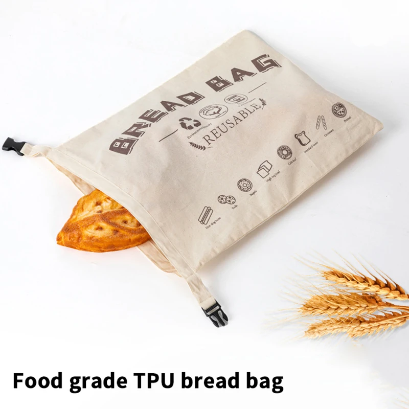 1 Pcs Reusable Bread Bags With Release Buckle Closure Kitchen Sourdough Bread Storage Bags Cotton Cloth TPU Oil Proof Pocket