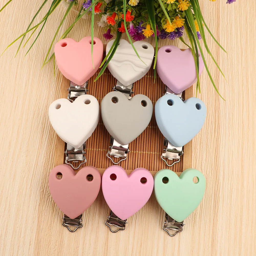 Kovict 3Pcs Heart Shaped Silicone Pacifier Clips Nursing Necklace Safe Accessories DIY Pacifier Chain Clamps