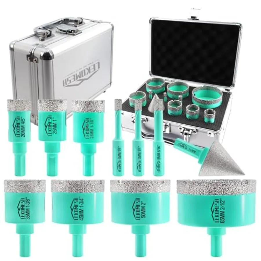 

Diamond Core Drill Bits Set 11pcs Tile Hole Saw Kit Triangle Shank 6/6/8/20/25/28/35/45/50/65mm/35mm Diamond Chamfer bits
