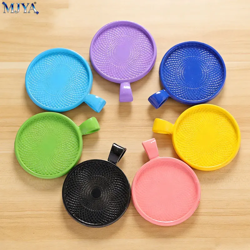 

MJYA 10pcs Colorful Cabochon Base 25mm Pendant Settings Charms For DIY Jewelry Making Pop Necklaces Supplies Accessories