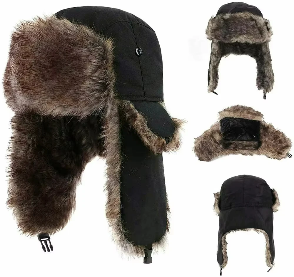 Unisex Warm Mens Women Trapper Cap Aviator Trooper Earflap Winter Flaps Ski Hat New Bomber Hats Russian Ski Hat Faux Fur Hats