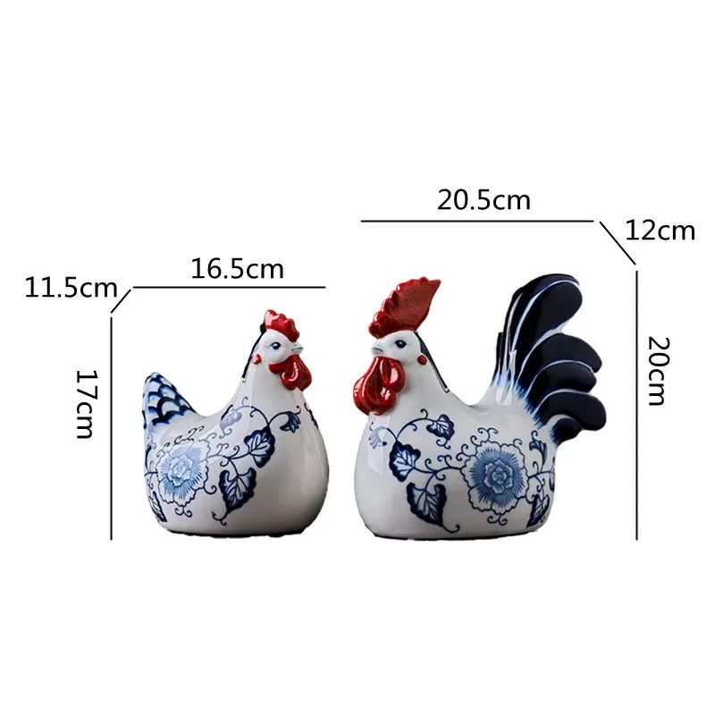 Chinese Vintage Ceramic Craft Ornament Chicken Rooster Animal Sculpture Porcelain Decorative Figurines Home Accessories