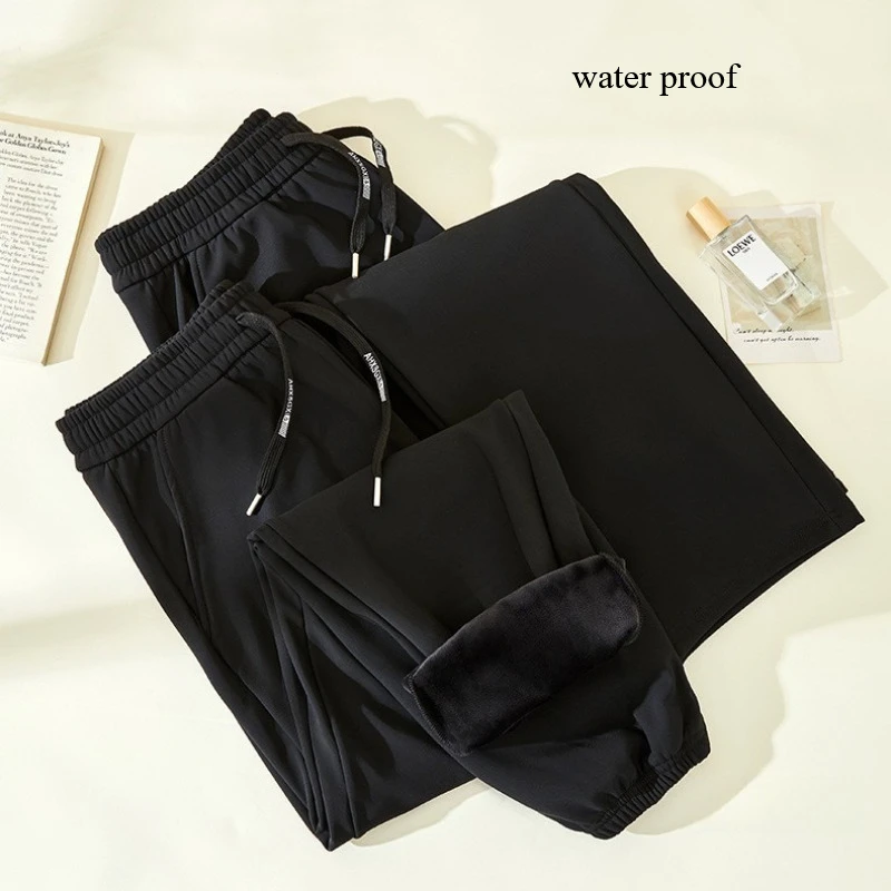 

Winter Warm Men's Straight Pants Thickened Windproof Outerwear Unisex Cold-proof Casual Pants Fleece-Lined Fishing Ski Trousers