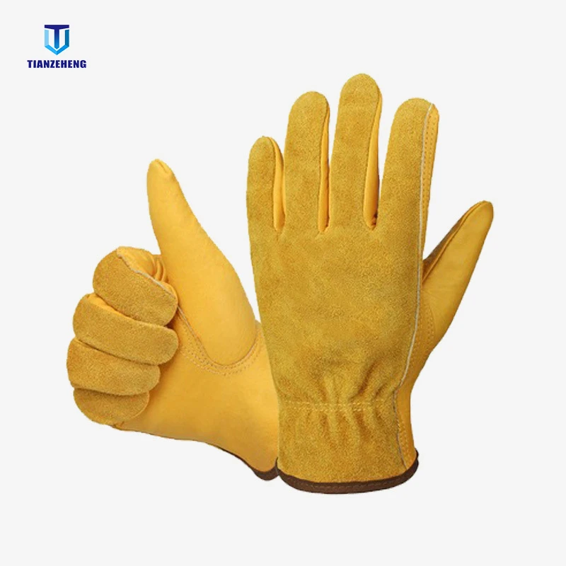 Leather Camping Gloves Cowhide BBQ Heat Insulation Gloves For Cooking Yellow Working Hand Covers Wholesale