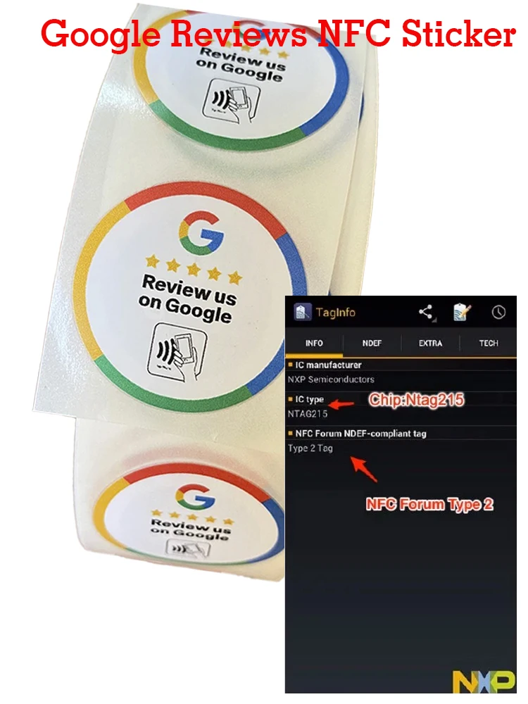 10/30/100Pcs Waterproof Google Review Stickers 504Bytes NFC215 Chip NFC Tap Review Sticker Boost Your Reviews Sticker NFC Tags