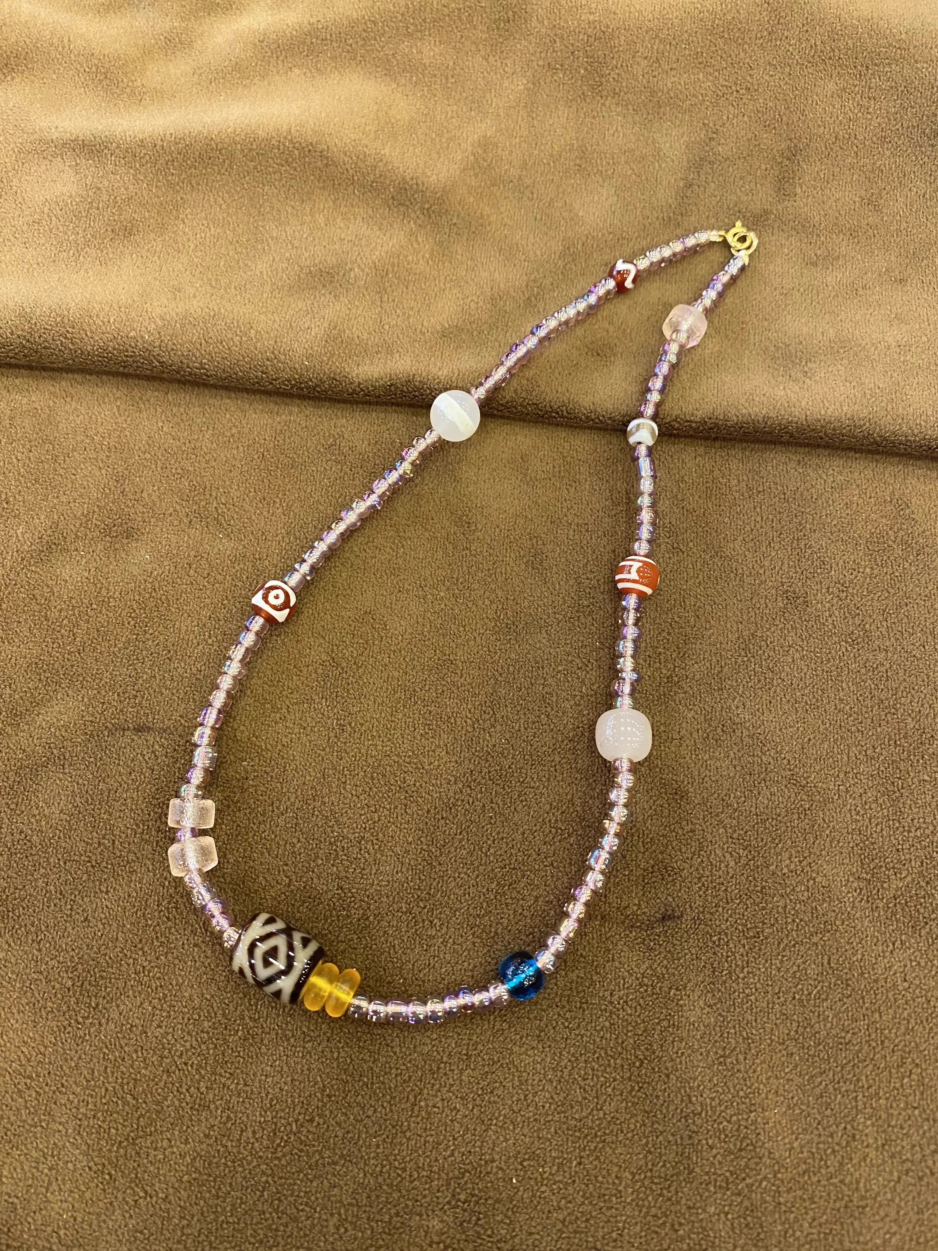 Purple Iridescent Beaded Necklace with Multi-Color Accents view 2