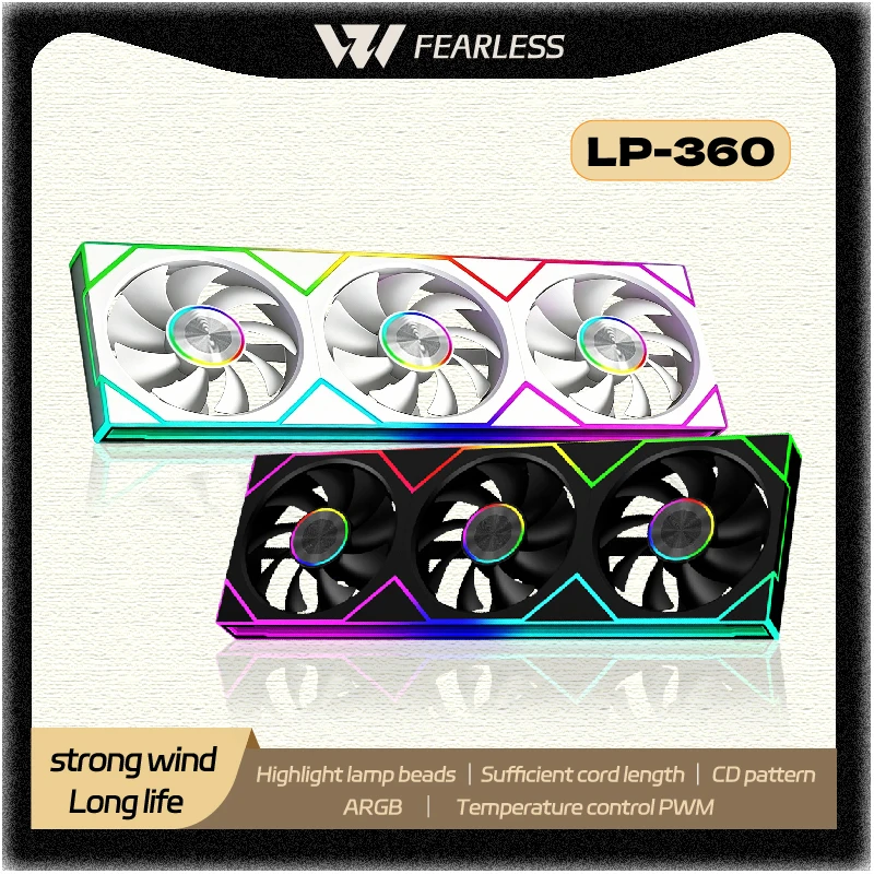 

OEM LP-120/360 Siamese Cooling Fan ARGB PWM Silent long life large air volume 12V Computer case PC Fan 360mm 56.5CFM/800-2200RPM