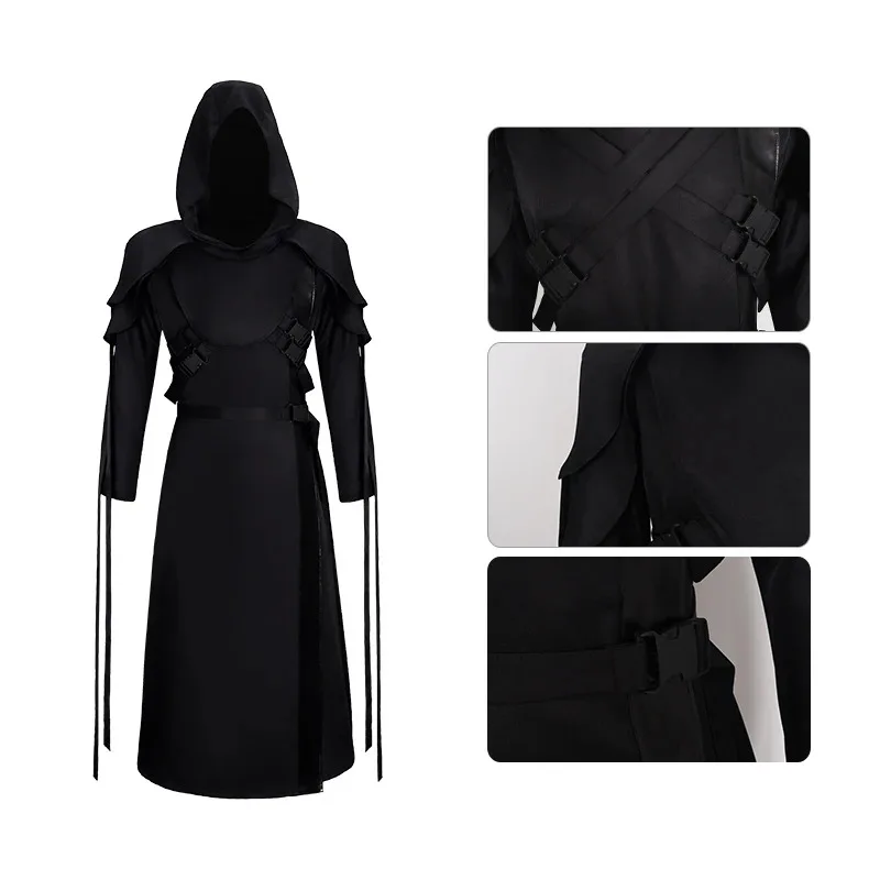 Capa negra medieval Danny Johnson disfraz de Cosplay Dead by Daylight DbD Halloween juego de terror capa bata con capucha para hombres y mujeres