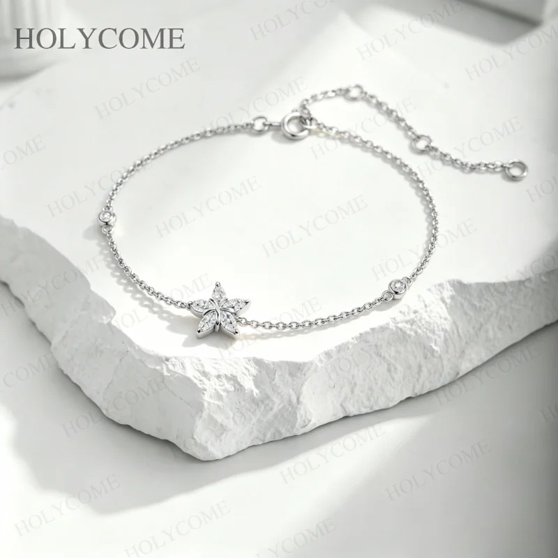925 Sterling Silber Moissanit Stern Armband Zierliches Kettenarmband Himmlischer Schmuck Geschenk für Frauen Geburtstagsgeschenk – Detail 4