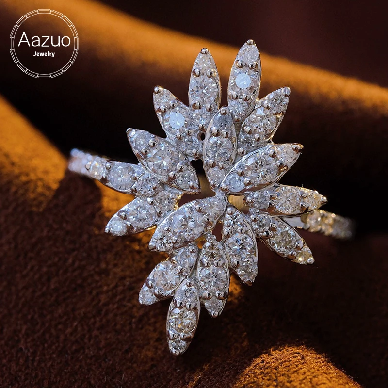 

Aazuo Fine Jewelry 18K White Gold Real Diamonds 1.2ct Irregular Wedding Ring Gift For Women Luxury Engagement Halo anillos mujer