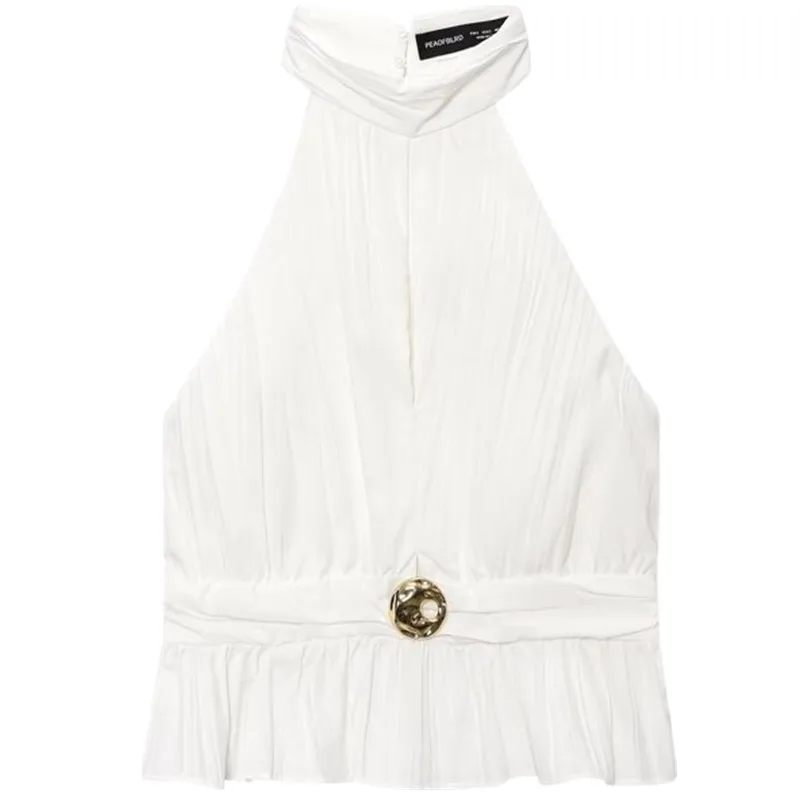 Top de Mujer con Cuello Pado a la Moda, Nuevo Modelo de Verano, Diseño E, Ceco sin Espalda, Ajuste Hoado, Larg...